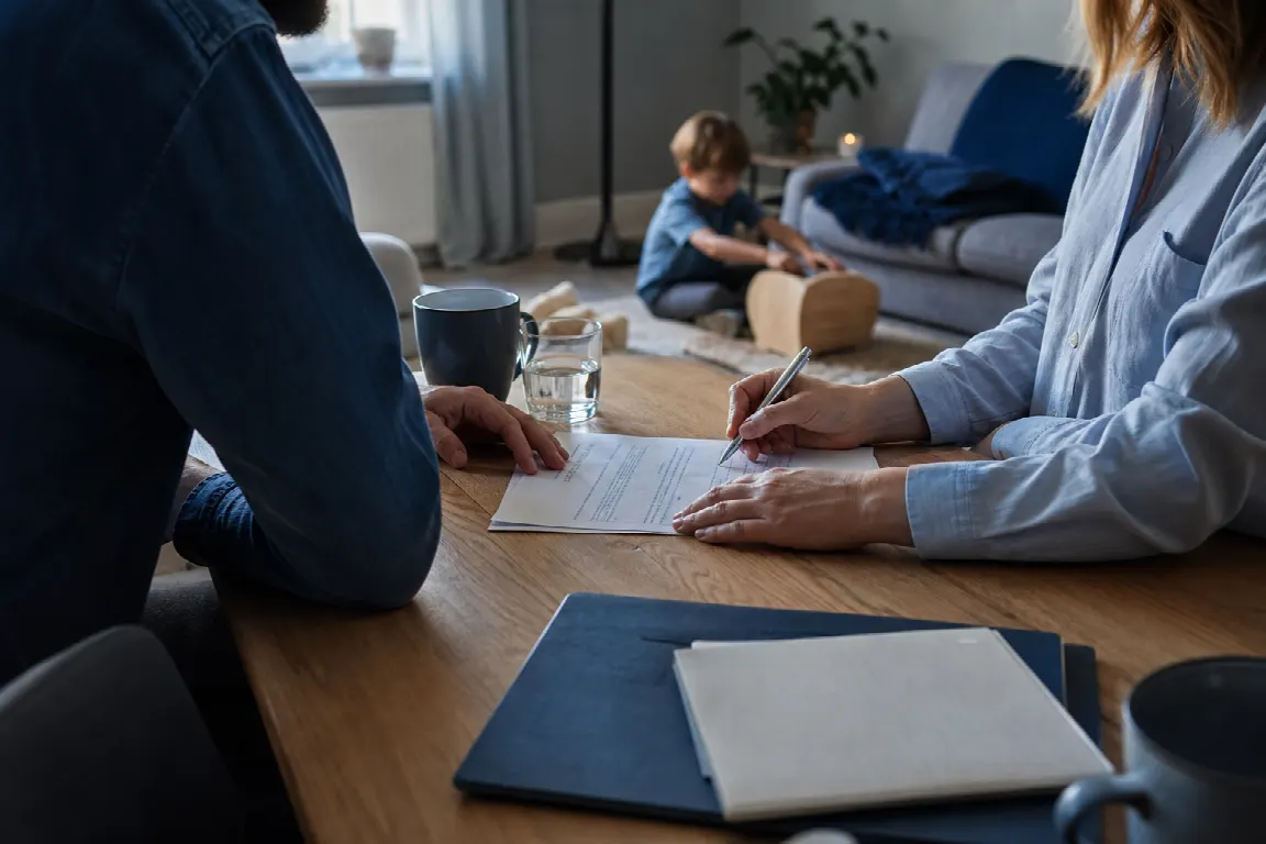 Två vårdnadshavare undertecknar en fullmakt för att öppna ett investeringssparkonto åt sitt barn