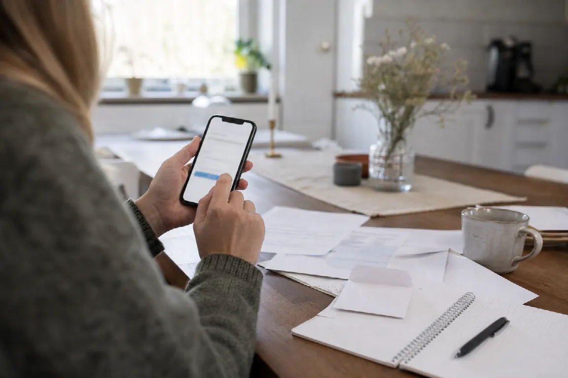 Person öppnar ett investeringssparkonto i mobilen för att spara i aktier och fonder