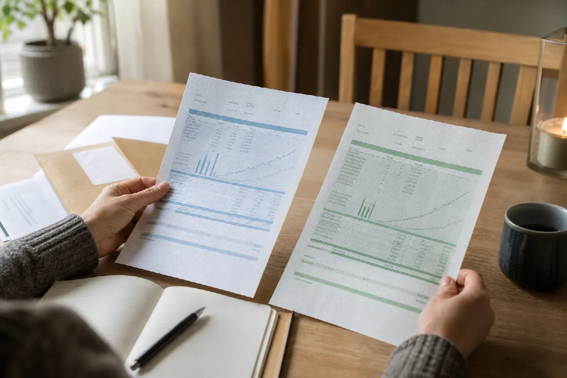 Två kontoutdrag sida vid sida som illustrerar skillnaden mellan ISK och aktie- och fondkonto