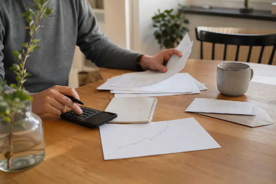 Uträkning av schablonskatt på investeringssparkonto med miniräknare och papper