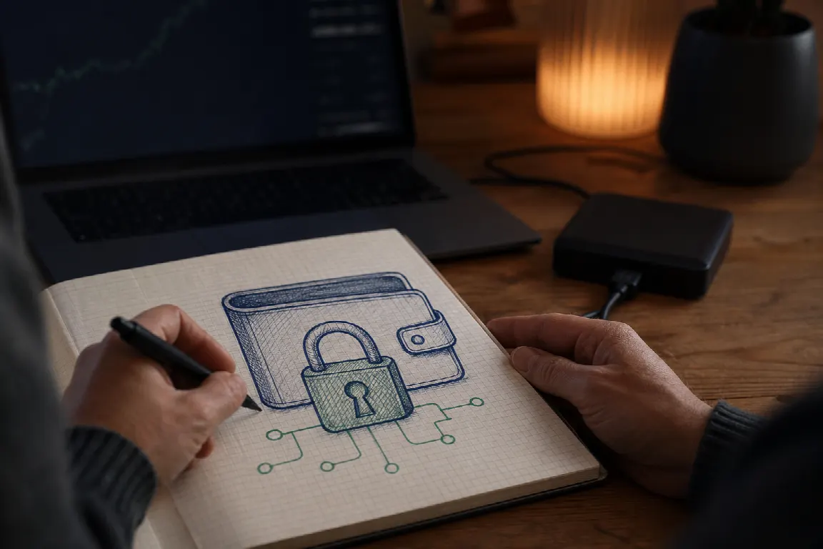 Ett hänglås över en digital plånbok som symboliserar säkerheten hos en kryptoplattform
