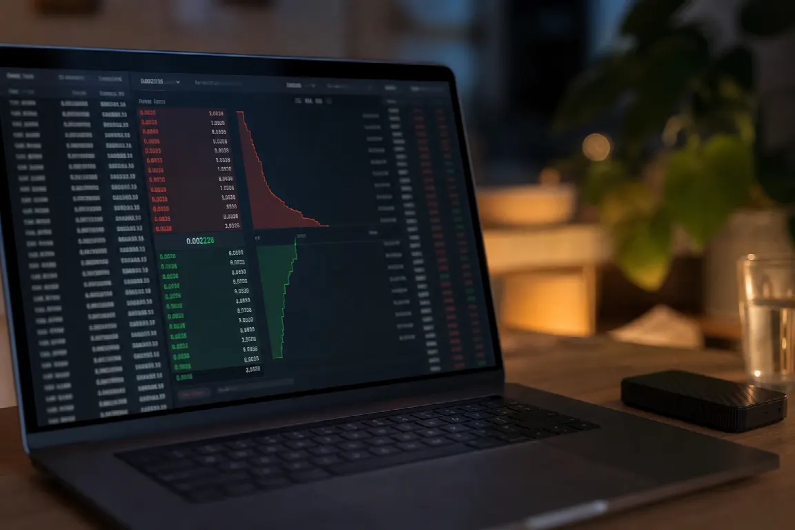 Skärm som visar en orderbok med köp- och säljkurser för kryptovaluta
