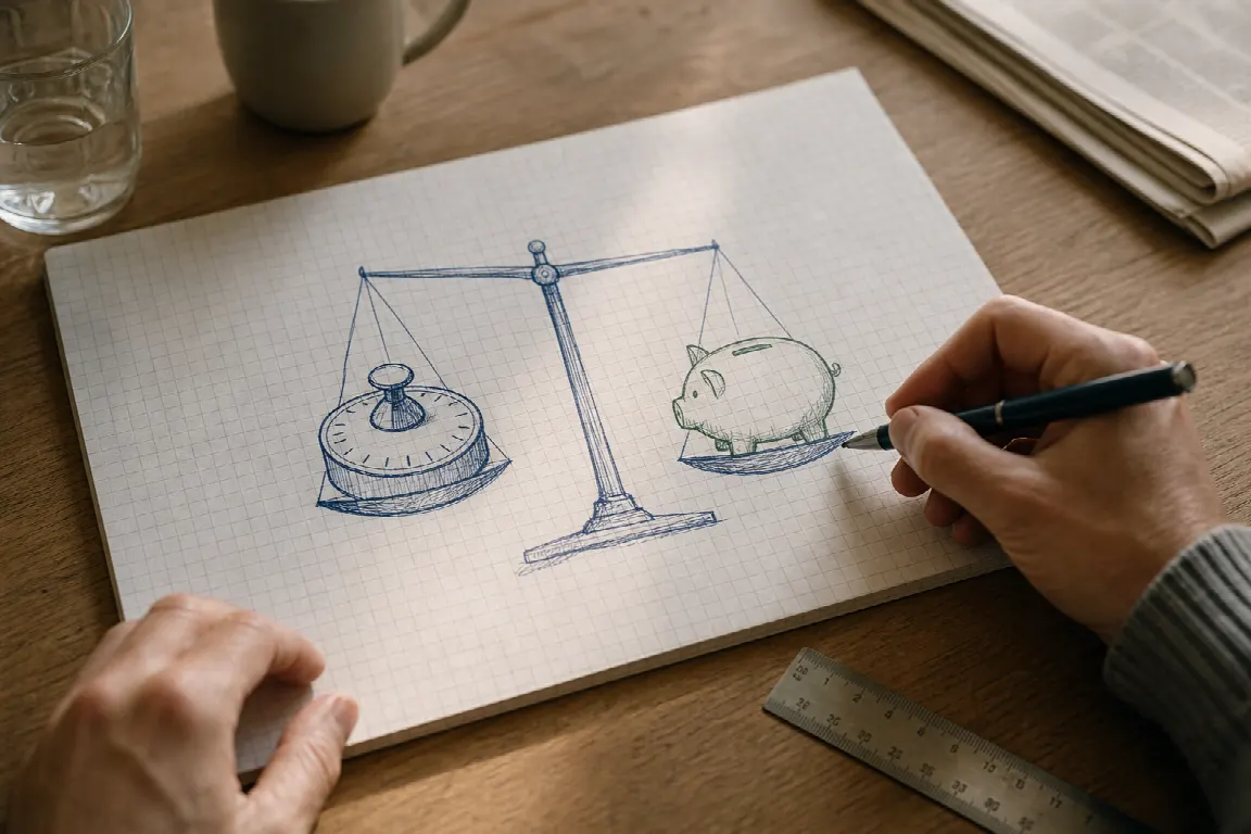 Våg med Riksbankens räntespak på ena sidan och ett sparkonto på den andra